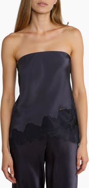 CAMI NYC Odessa Lace Trim Strapless Silk Top