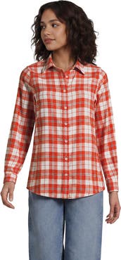 Lands' End Flannel Boyfriend Long Sleeve Shirt
