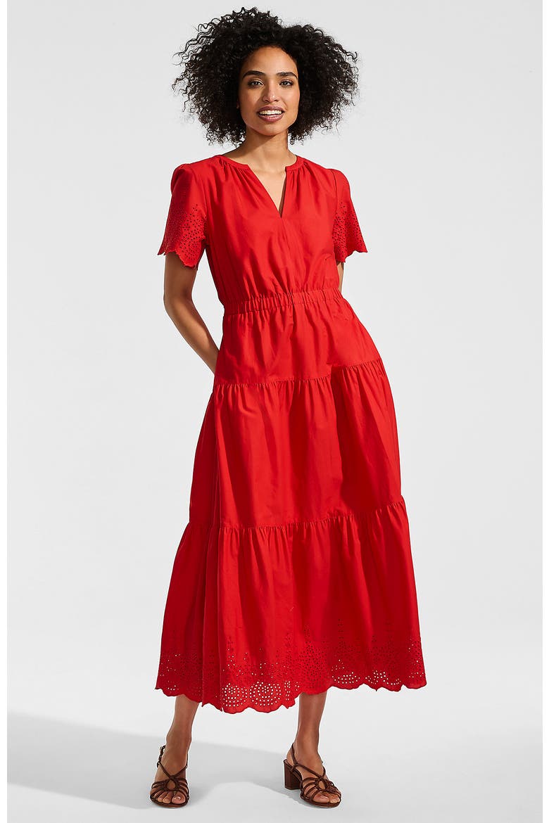 Tiered Cotton Poplin Eyelet Maxi Dress, Main, color, Coral Red Eyelet