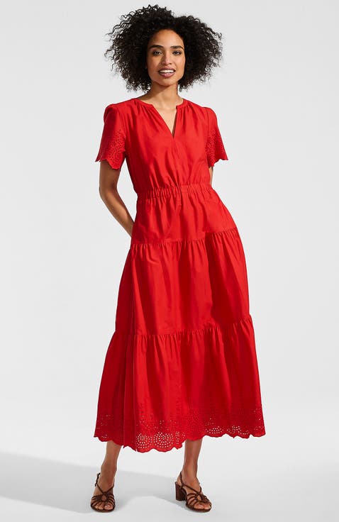 Tiered Cotton Poplin Embroidered Maxi Dress