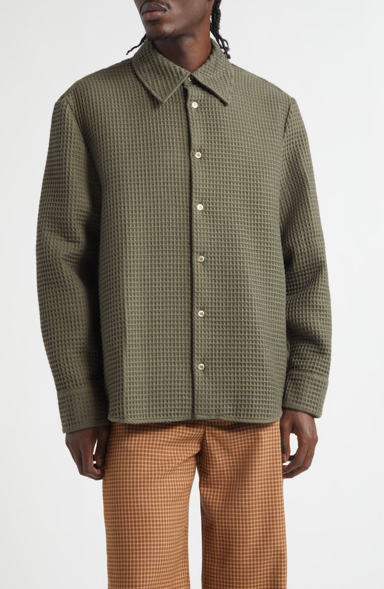 Séfr Oseary Waffle Stitch Button-Up Shirt, Main, color, Pine Tree