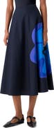 Akris punto Floral Print Cotton Poplin A-Line Midi Skirt