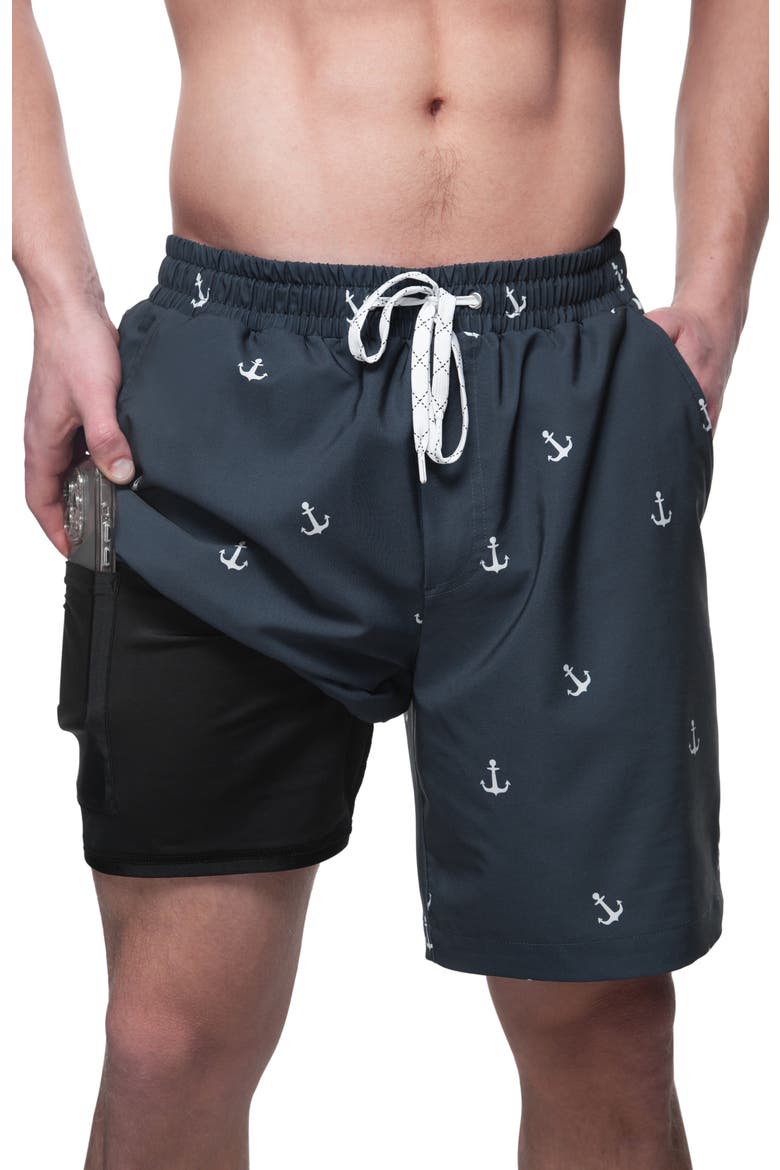 Compression Liner Stretch Swim Trunks UPF 50+, Alternate, color, Navy ankor