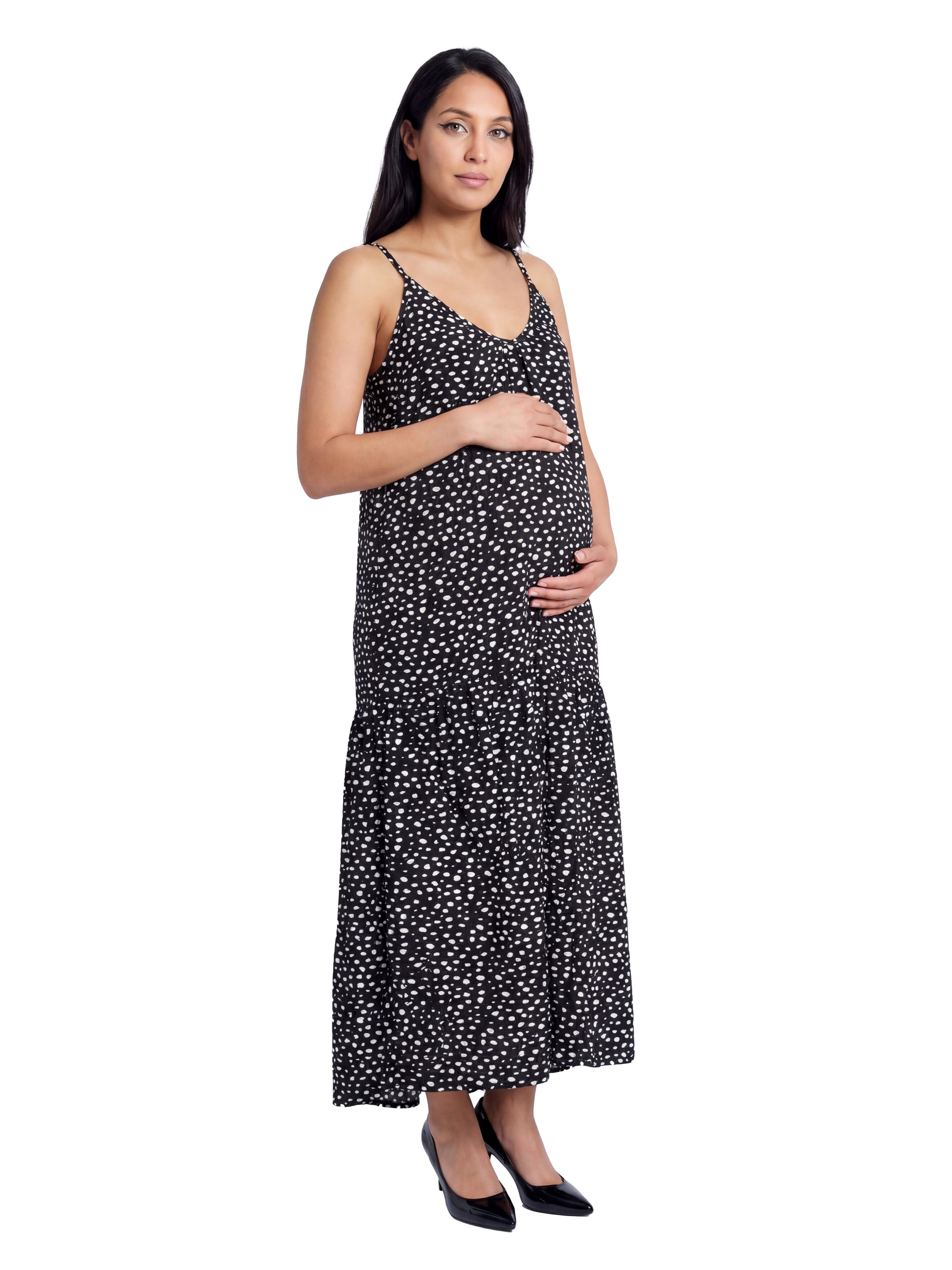 Maternity Essential Dots Print Scoop Neck Spaghetti Strap Pocket A-Line Maxi Dress - image 2