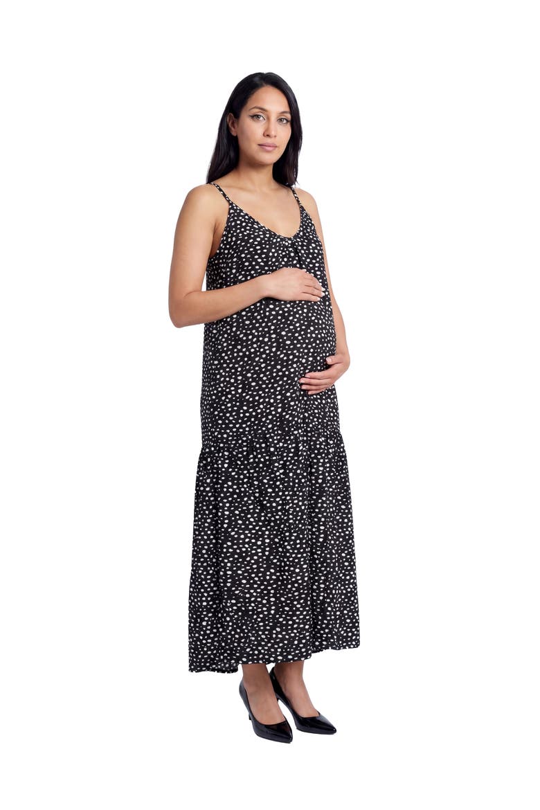 Maternity Essential Dots Print Scoop Neck Spaghetti Strap Pocket A-Line Maxi Dress, Alternate, color, Black Multi