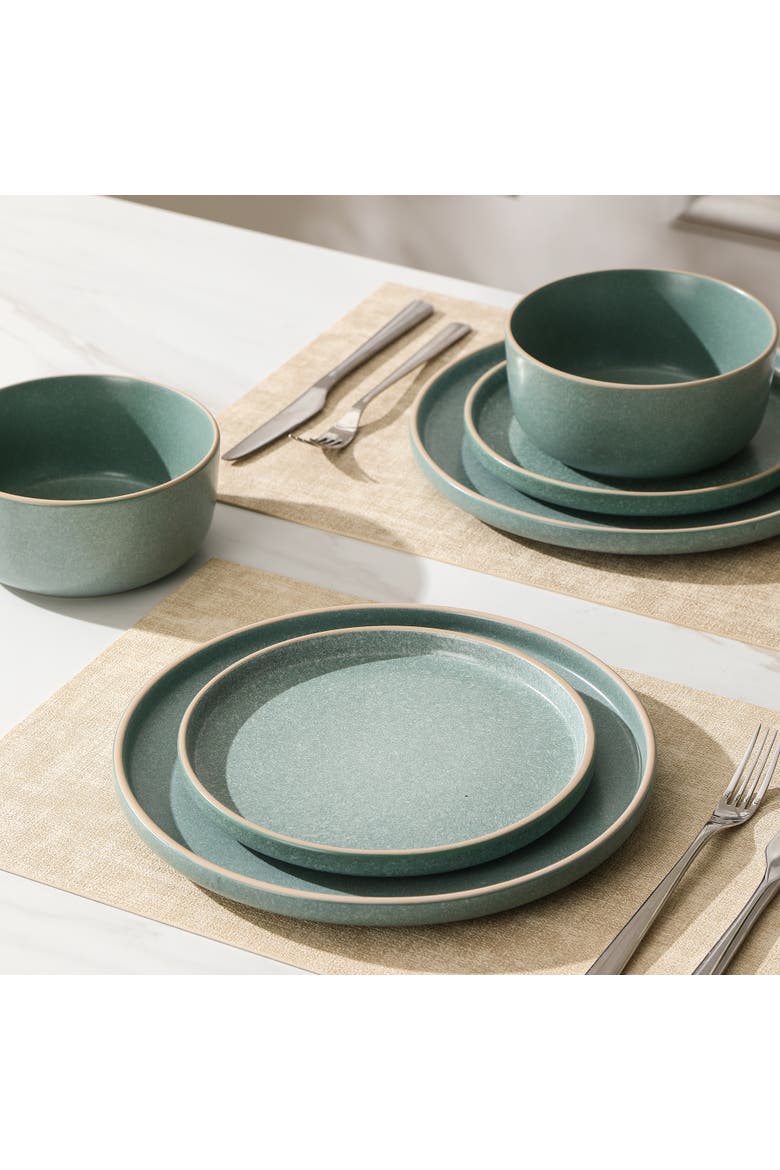 Amber Stoneware 12-Piece Dinnerware Set, Alternate, color, Green