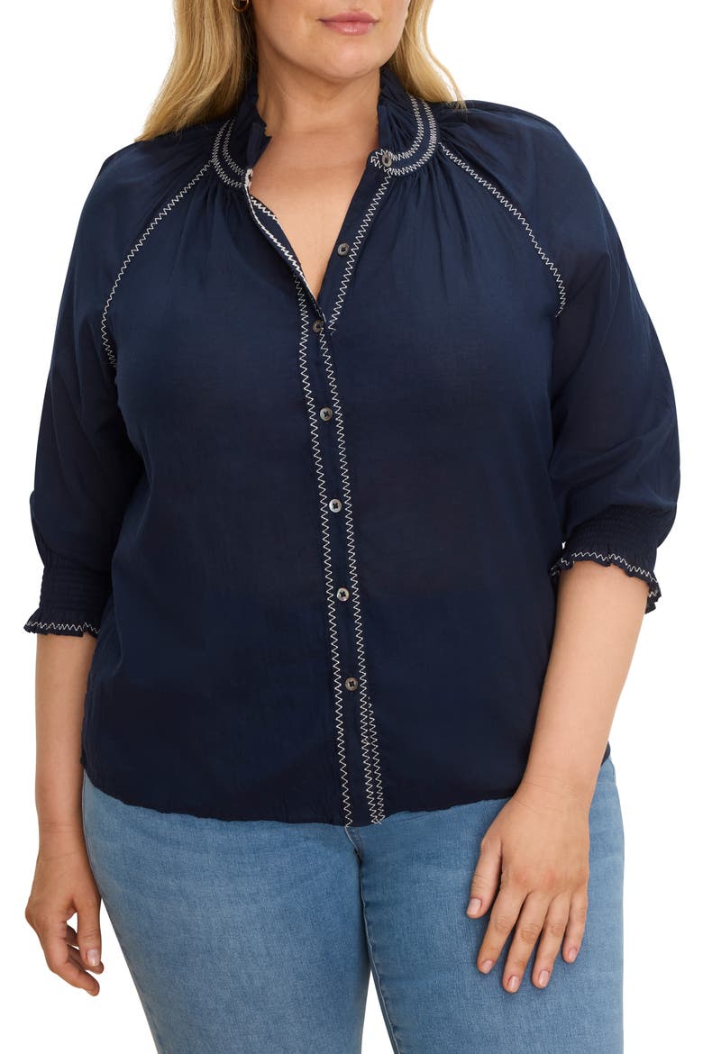 Zigzag Stitch Button-Up Shirt, Main, color, DARK INDIGO