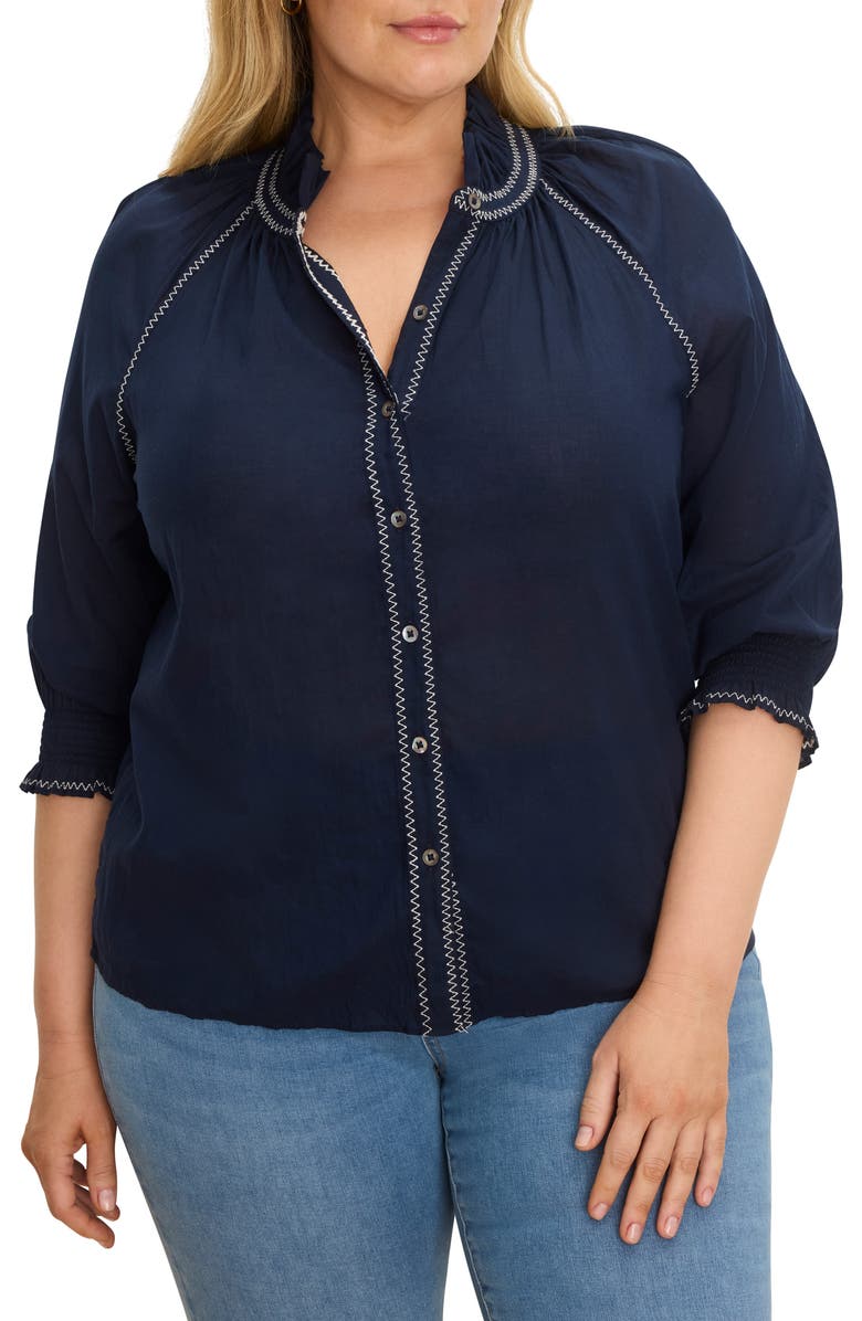 NIC+ZOE Zigzag Stitch Button-Up Shirt, Main, color, Dark Indigo