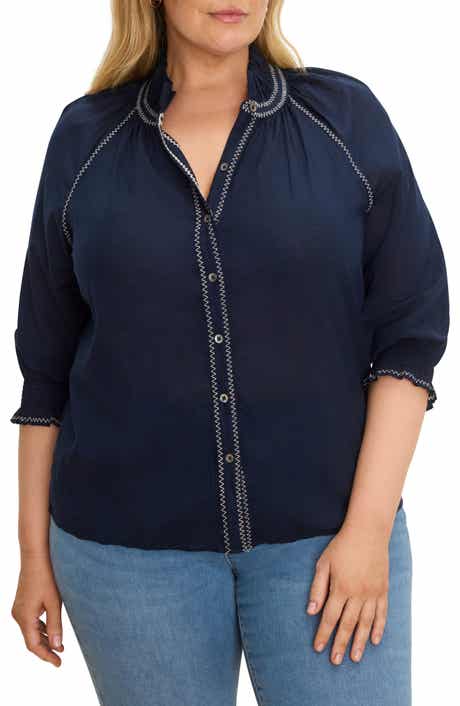 Zigzag Stitch Button-Up Shirt