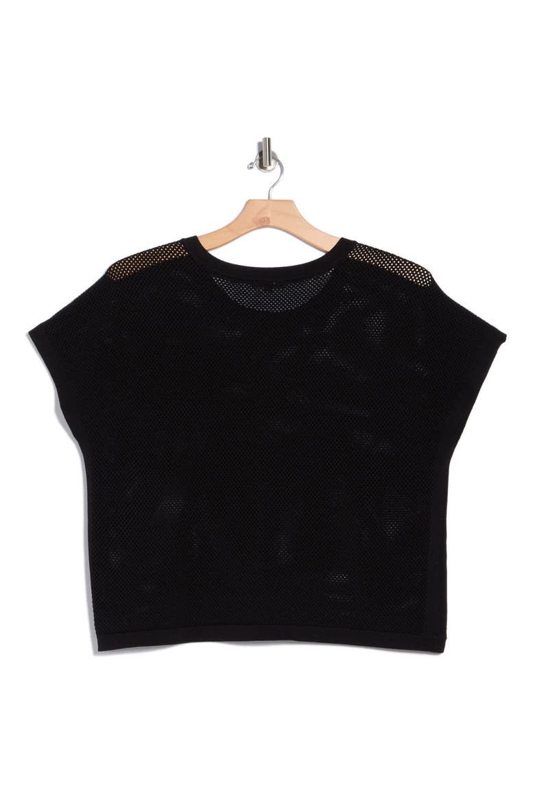 Open Stitch Short Sleeve Sweater, Alternate, color, BLACK