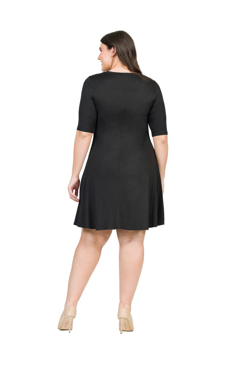 24seven Comfort Apparel Elbow Sleeve Knee Length Dress, Alternate, color, Black