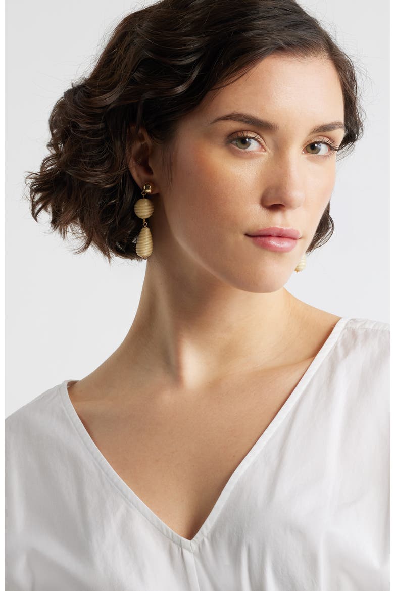 Triple Linear Drop Raffia Earrings, Alternate, color, NEUTRAL- GOLD