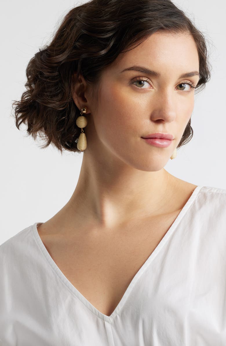 Nordstrom Triple Linear Drop Raffia Earrings, Alternate, color, Neutral- Gold