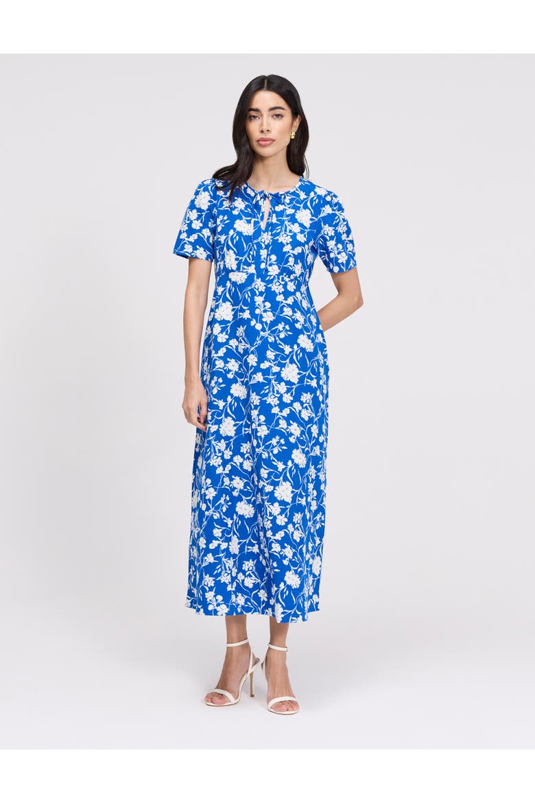 Bianca Tie Neck Midi Dress, Main, color, Blue Floral
