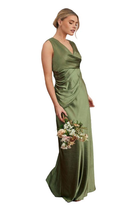 Plunge Drape Satin Bridesmaid Dress