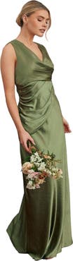 Six Stories Plunge Drape Satin Bridesmaid Dress