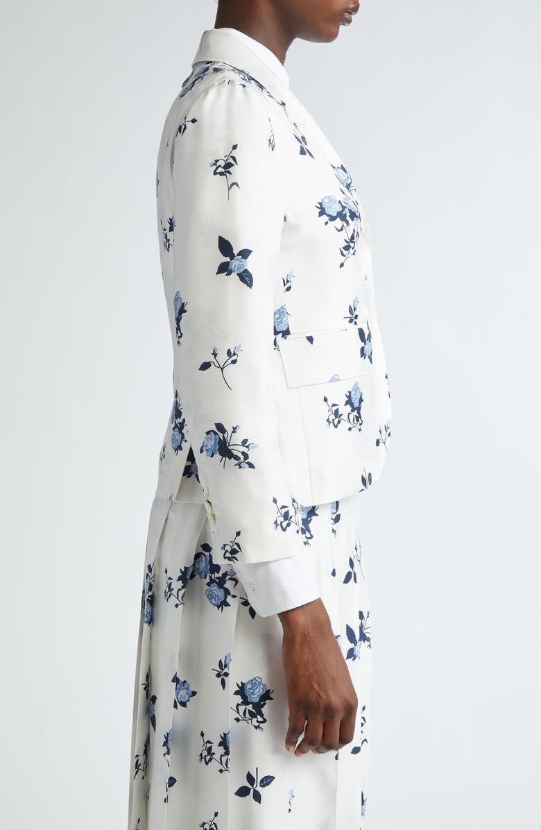 Thom Browne Rose Print Fit 3 Silk Twill Blazer, Alternate, color, White