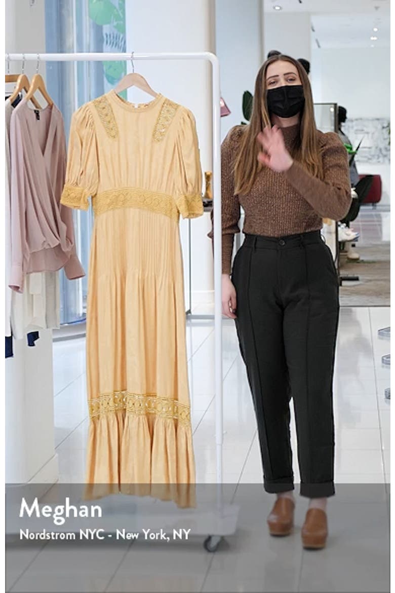 Puff Sleeve Lace Trim Jacquard Maxi Dress video