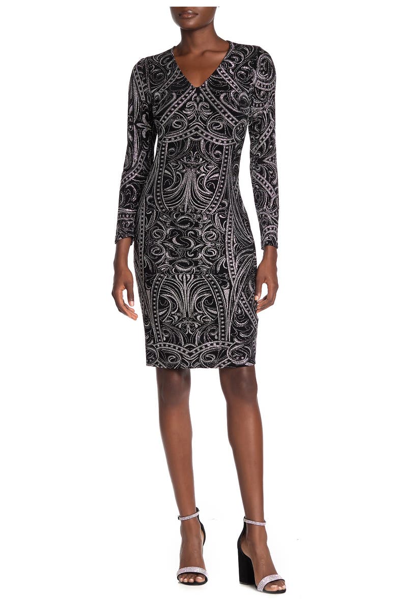 Marina Glitter Long Sleeve Sheath Dress, Main, color, 