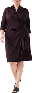 Karen Kane Three Quarter Sleeve Jersey Cascade Faux Wrap Dress