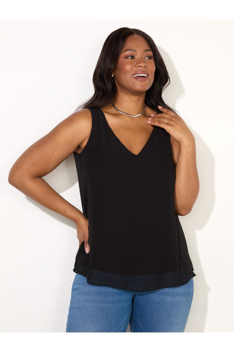Chiffon V-Neck Swing Vest, Main, color, Black
