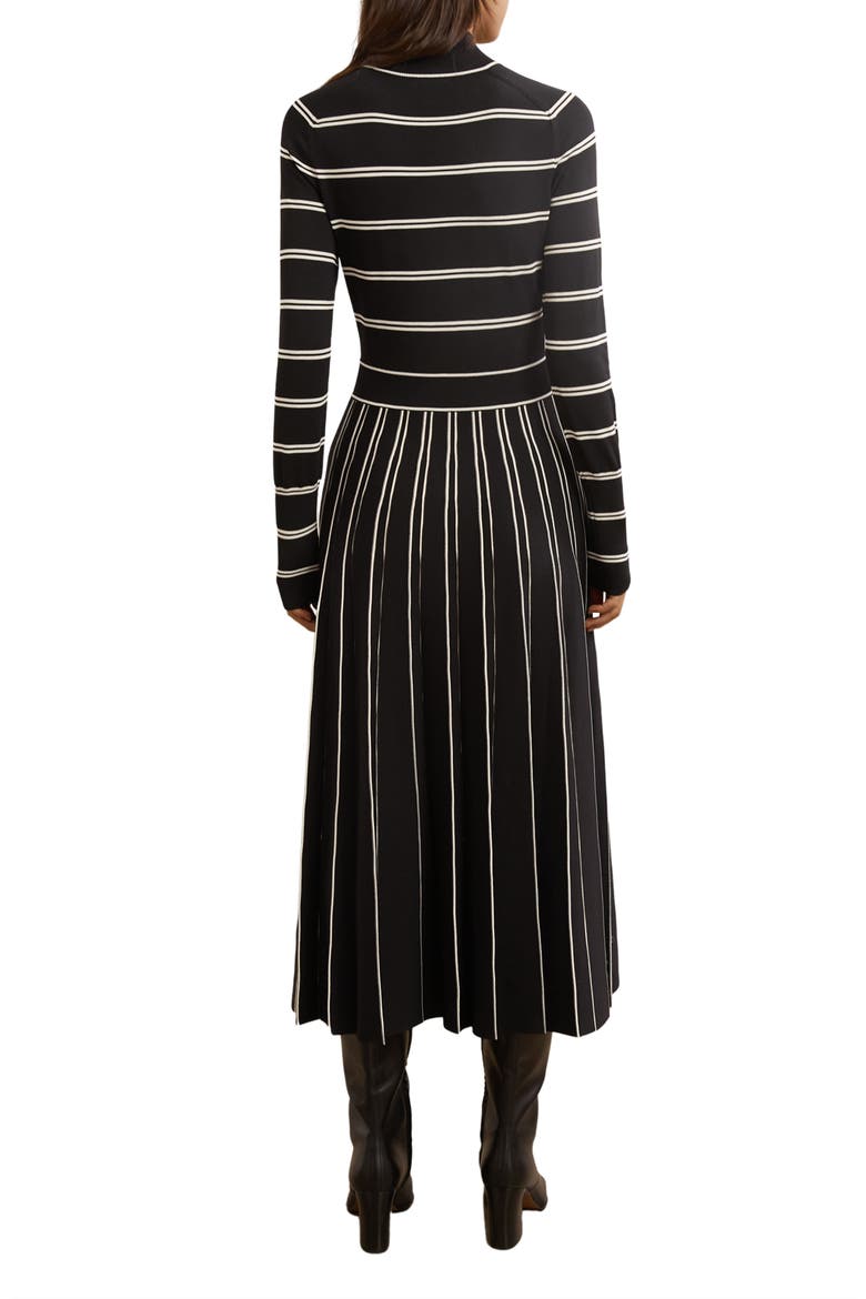 Amber Stripe Pleated Long Sleeve Midi Dress, Alternate, color, BLACK/ IVORY