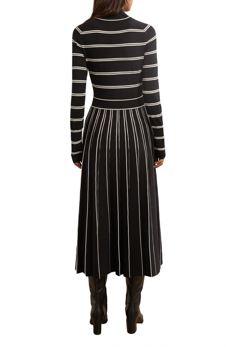 Reiss Amber Stripe Pleated Long Sleeve Midi Dress, Alternate, color, Black/ Ivory