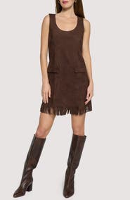 Lost + Wander Modern Muse Fringe Hem Faux Suede Shift Minidress