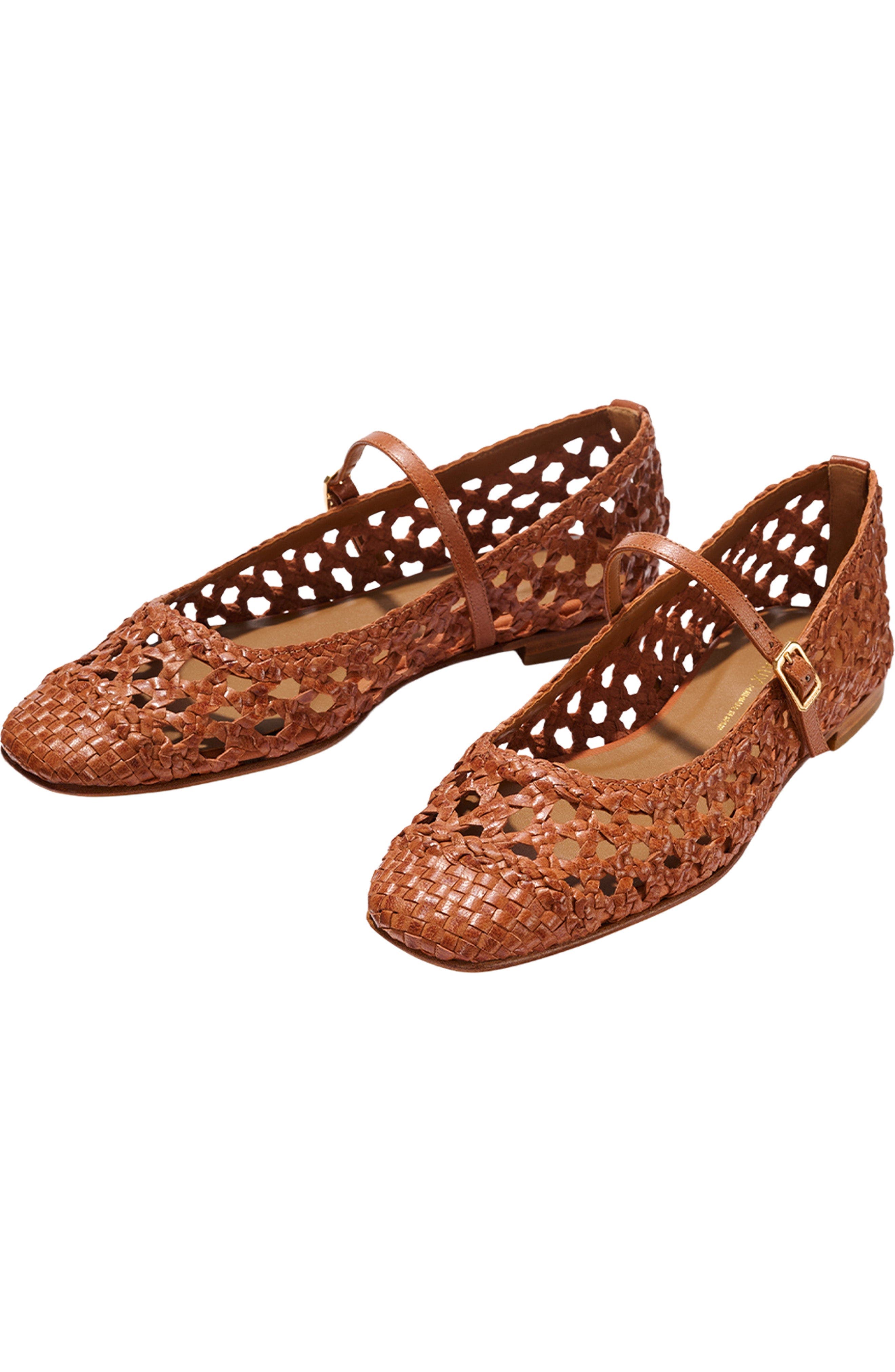 MARGAUX The Woven Fonteyn Jane Flats, Alternate, color, Saddle Leather