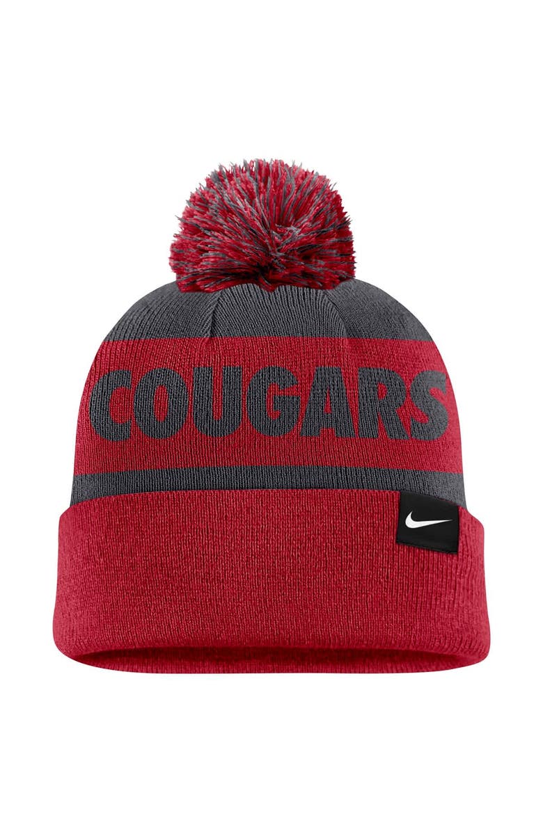 Nike Men's Nike Charcoal/Crimson Washington State Cougars Peak Stripe Cuffed Knit Hat with Pom, Alternate, color,