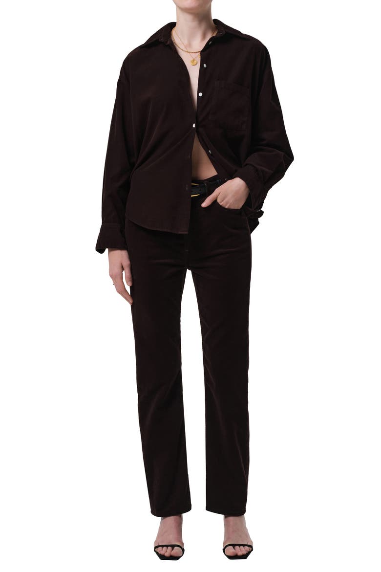 Kayla Oversize Corduroy Button-Up Shirt, Alternate, color, BARRISTER DARK BROWN