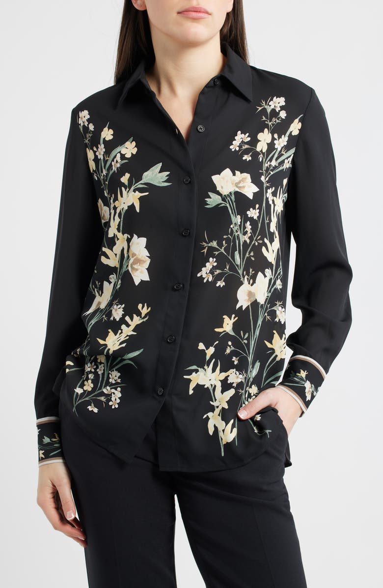 Anne Klein Floral Button-Up Shirt, Main, color, 