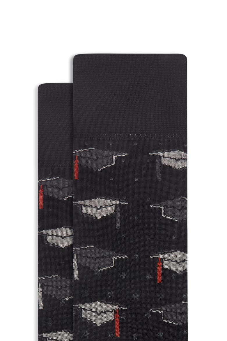 Mortarboard Mercerized Cotton Blend Dress Socks, Alternate, color, BLACK
