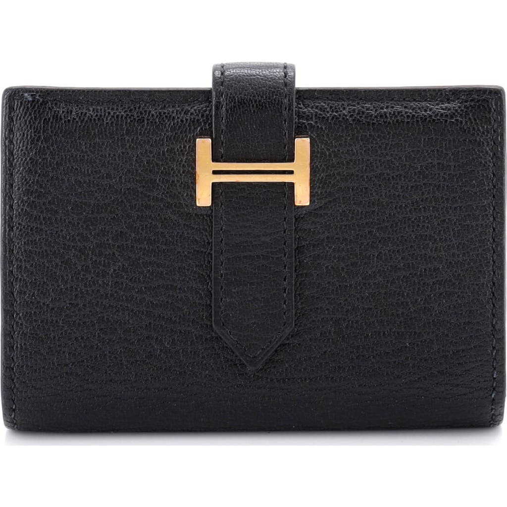 Pre-owned Hermes Hermes Bearn Card Case Chevre Mysore In Black