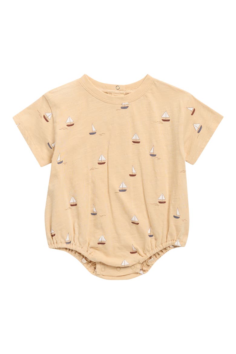 Sailboat Print Cotton Bubble Bodysuit, Main, color, BUTTERSCOTCH