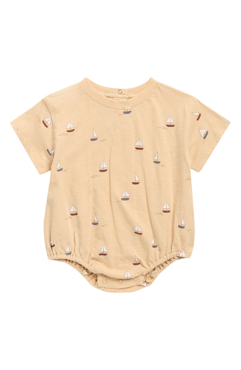 Rylee + Cru Sailboat Print Cotton Bubble Bodysuit, Main, color, Butterscotch