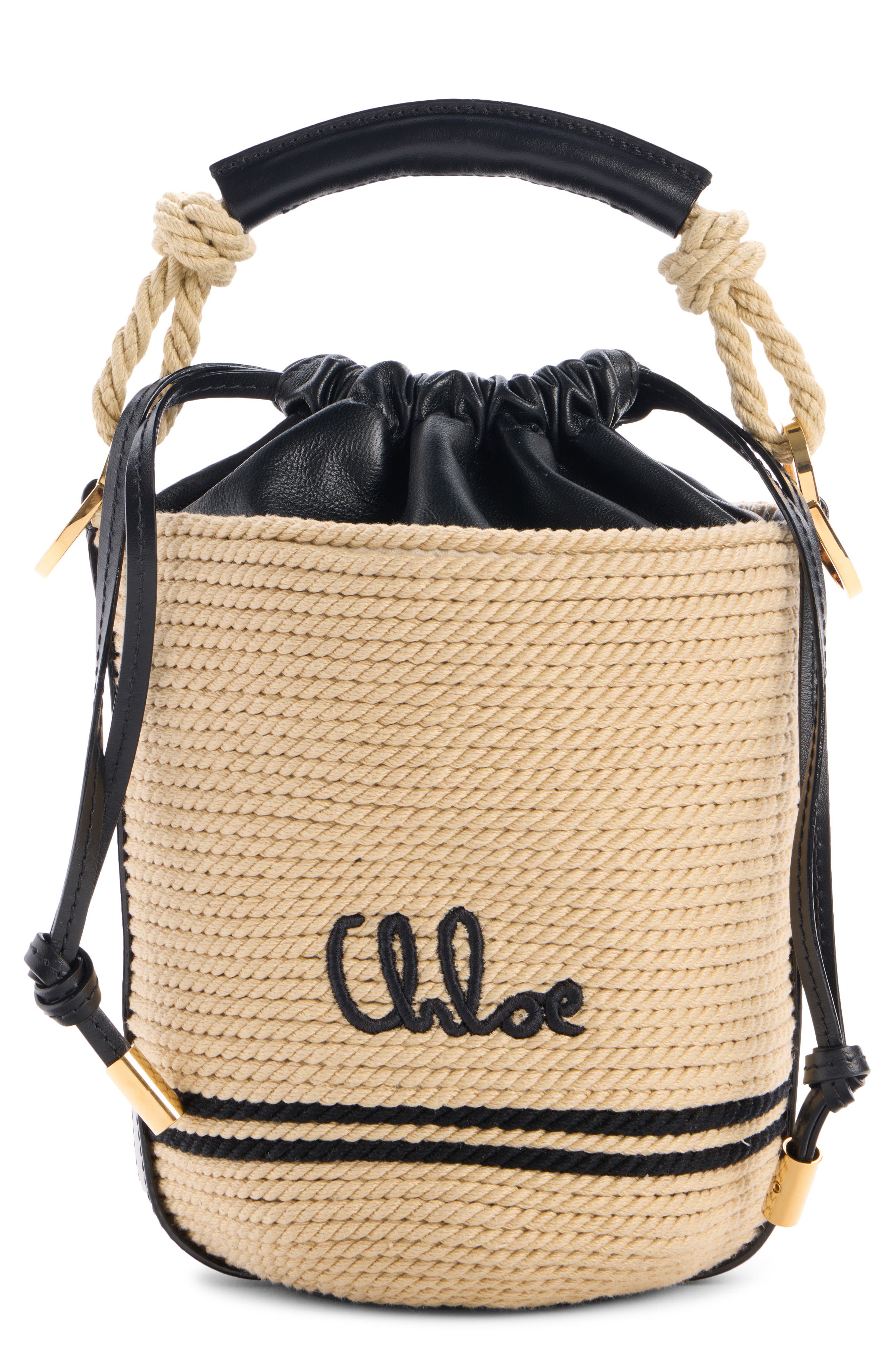 Soleil Twisted Cord Bucket Bag, Main, color, BLACK - WHITE