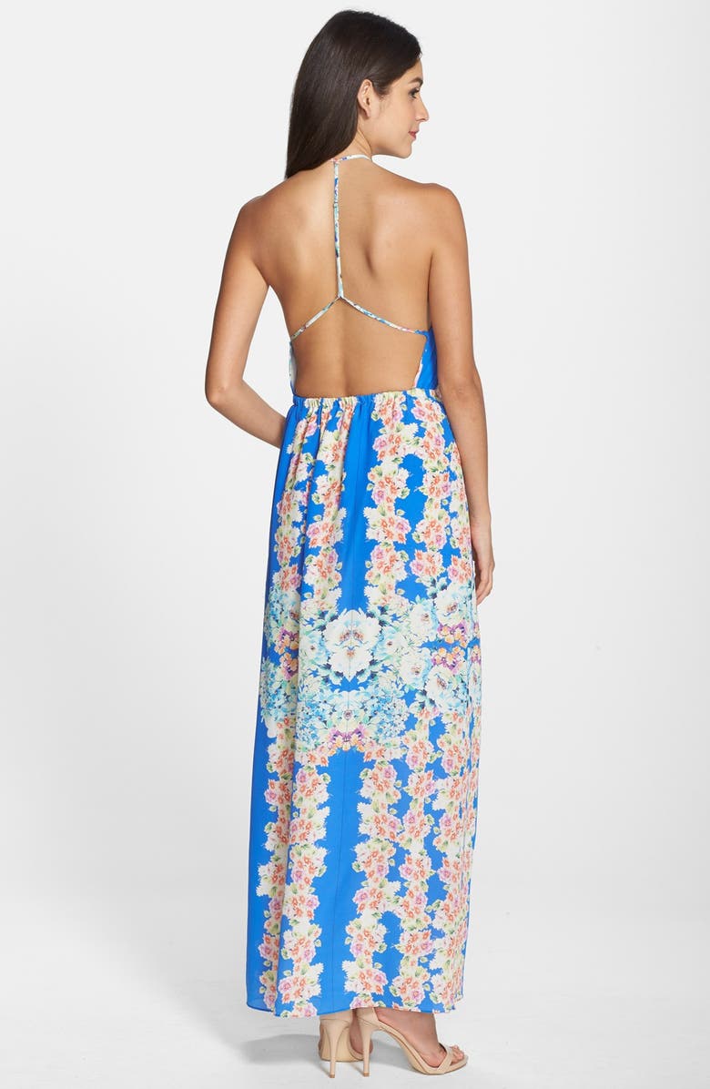 Charlie Jade Floral Print Racerback Silk Maxi Dress, Alternate, color,