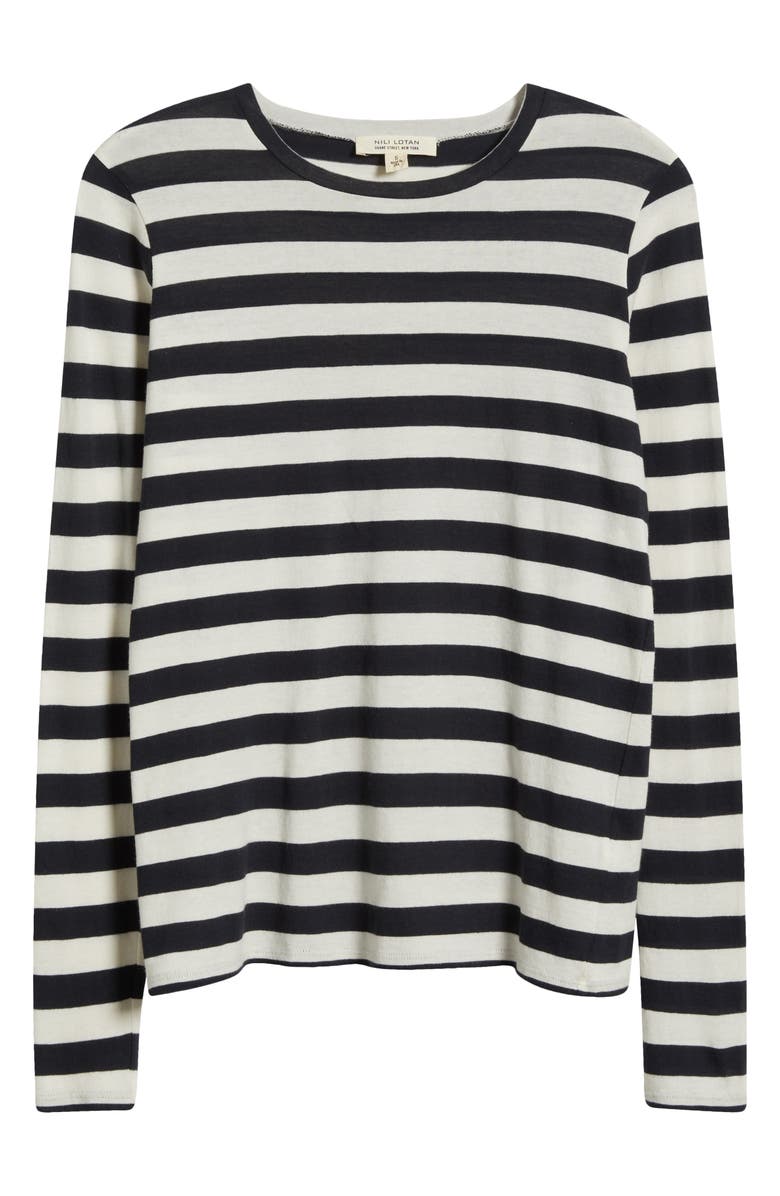 Nili Lotan Stripe Long Sleeve Cotton T-Shirt, Alternate, color,