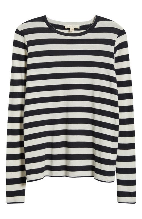 Shop Nili Lotan Stripe Long Sleeve Cotton T-shirt In Navy/ivory Stripe