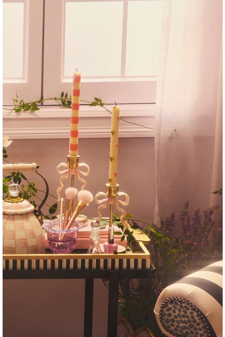 Set of 2 Pink & Gold Hearts Taper Dinner Candles, Alternate, color, PINK