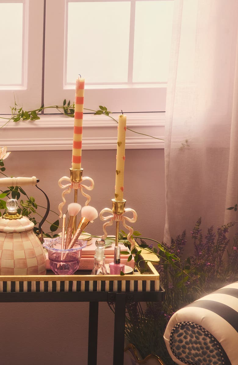 MACKENZIE CHILDS Set of 2 Pink & Gold Hearts Taper Dinner Candles, Alternate, color, Pink