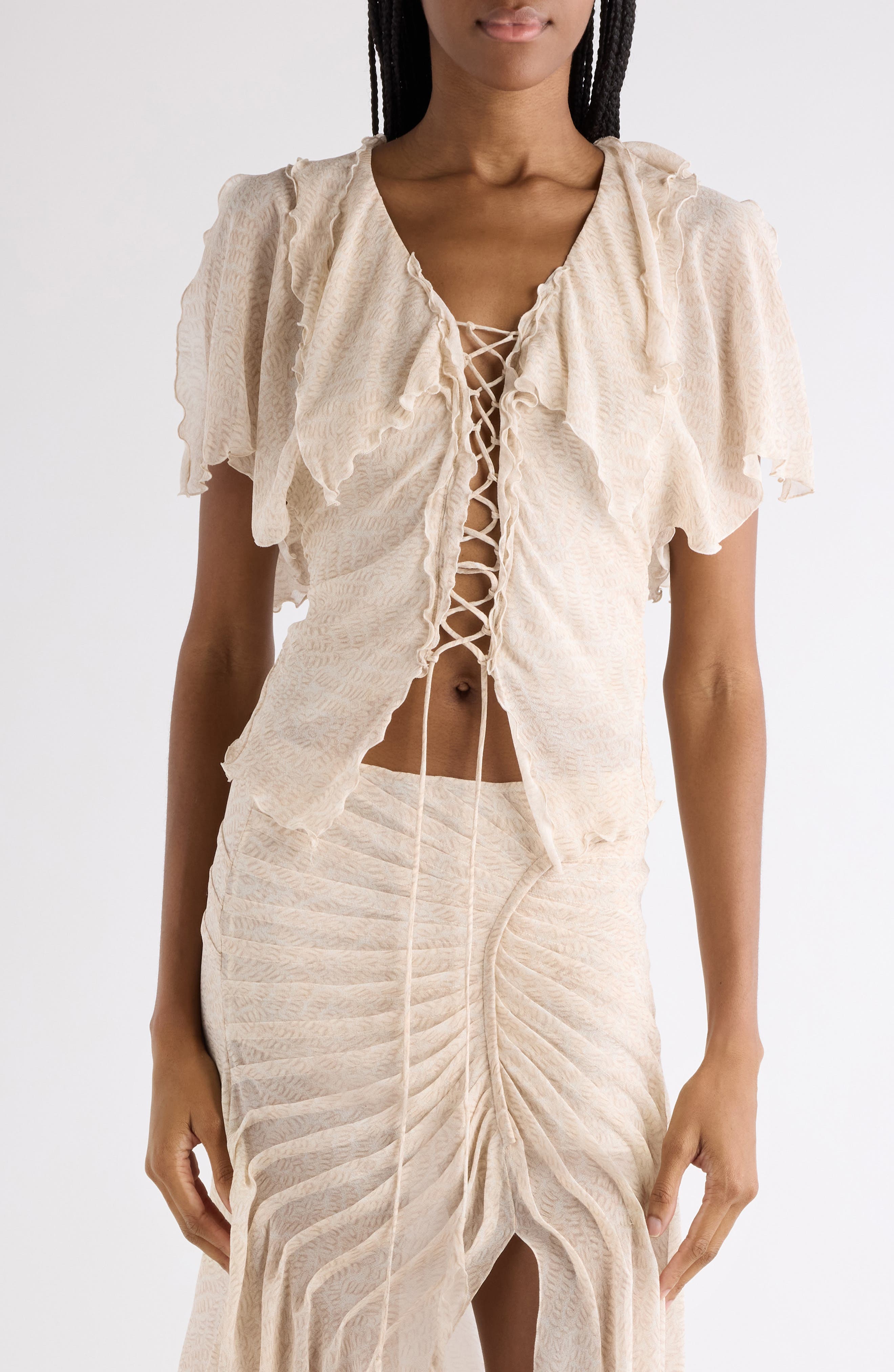 Thanais Print Silk Lace-Up Top - image 3