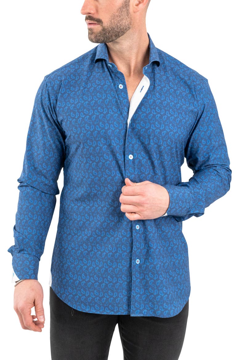 Einstein Stretch Oceanic Button-Up Shirt, Alternate, color, BLUE