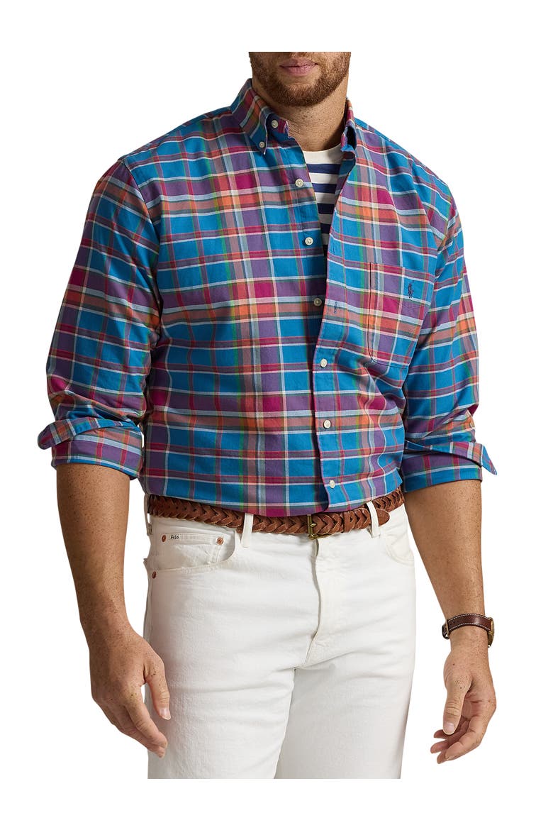 Big & Tall Oxford Sport Shirt, Main, color, BLUE BERRY MULTI