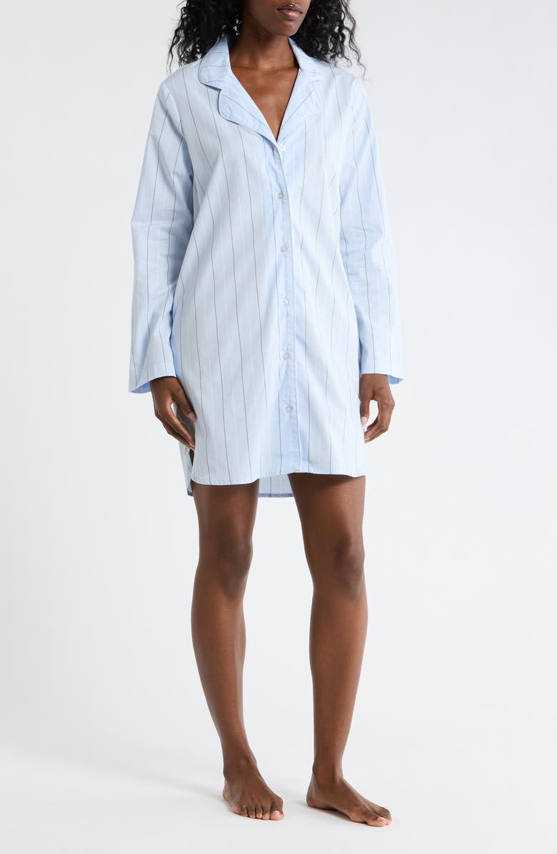 NORDSTROM RACK Cotton Poplin Nightgown, Main, color, Blue- White Kara Stripe