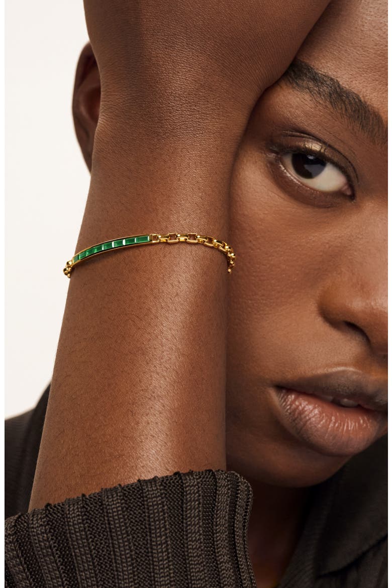 Mini Baguette Chain Bracelet, Alternate, color, 18CT GOLD VERMEIL / GREEN ONYX