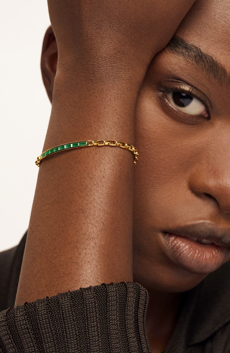 Monica Vinader Mini Baguette Chain Bracelet, Alternate, color, 18Ct Gold Vermeil / Green Onyx