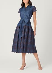 Shoshanna Sofia Embroidered Denim Chambray Dress
