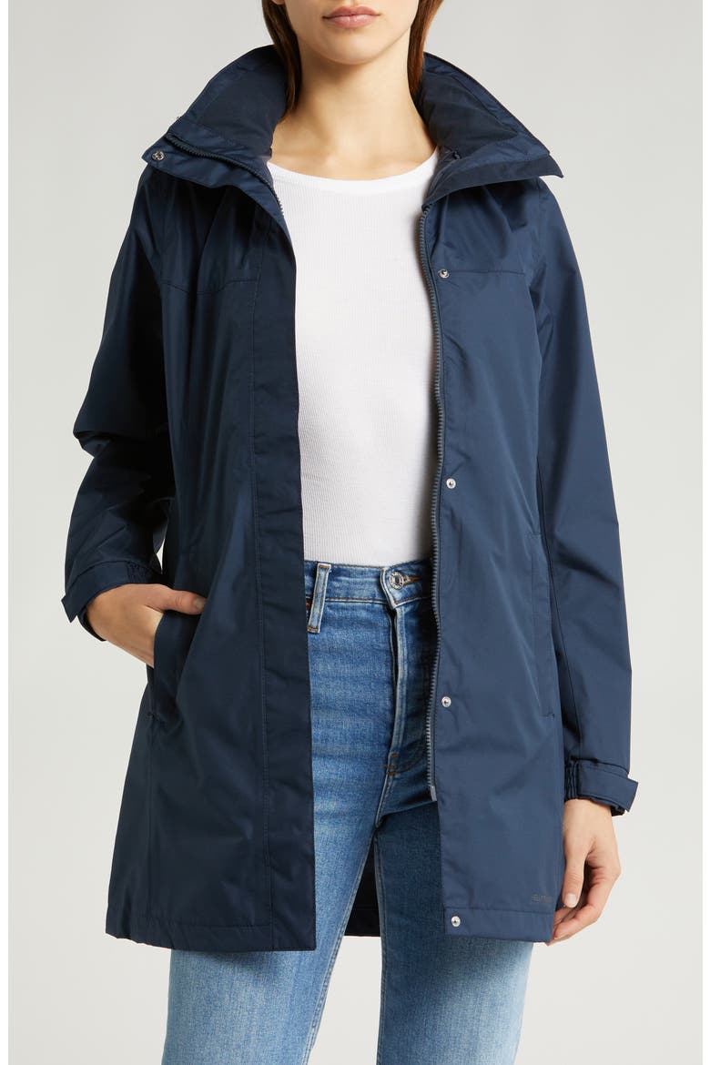 Aden Waterproof Hooded Longline Rain Jacket, Main, color, NAVY